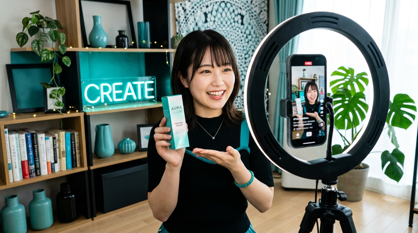 TikTokインフルエンサーが商品を紹介する様子